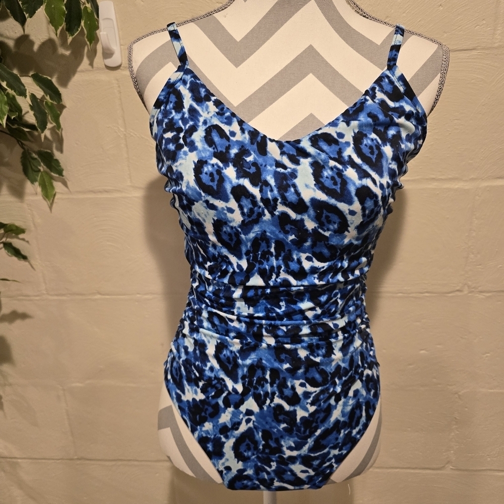 Magicsuit Blue Tide  Tummy Control One Piece Open Back Swimsuit Size 10.